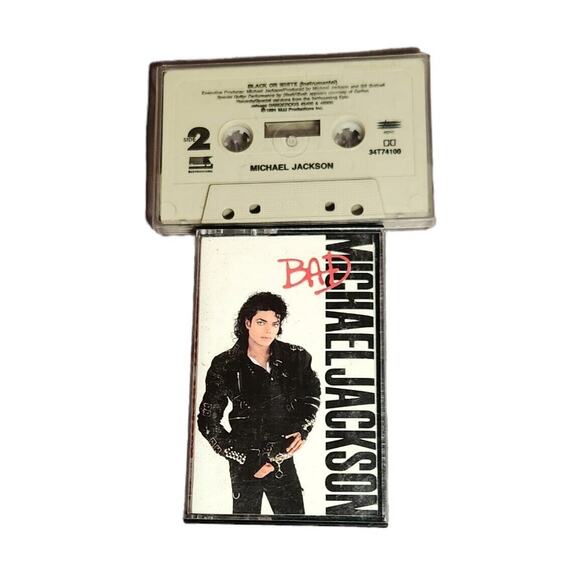 Michael Jackson Bad Album, Black & White Single Cassette Lot TESTED Pre-owned - Picture 3 of 3
